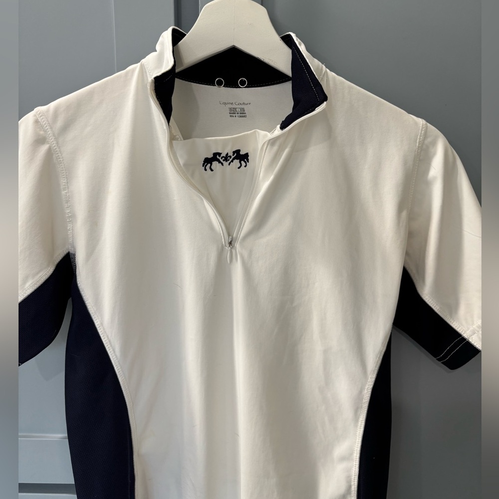 Equine Couture Women's White & Navy Short-Sleeve Quarter-Zip Polo